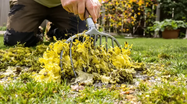 Pelouse jaunie et pleine de mousse : le geste de printemps à faire maintenant pour la sauver Pelouse jaunie et pleine de mousse : le geste de printemps à faire maintenant pour la sauver