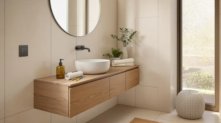 salle de bain travertin et bois